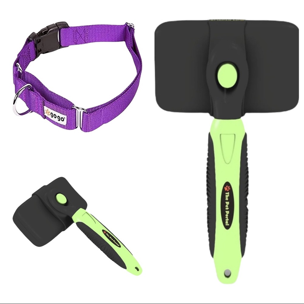 💕HP💕Purple dog collar and green dog brush bundle